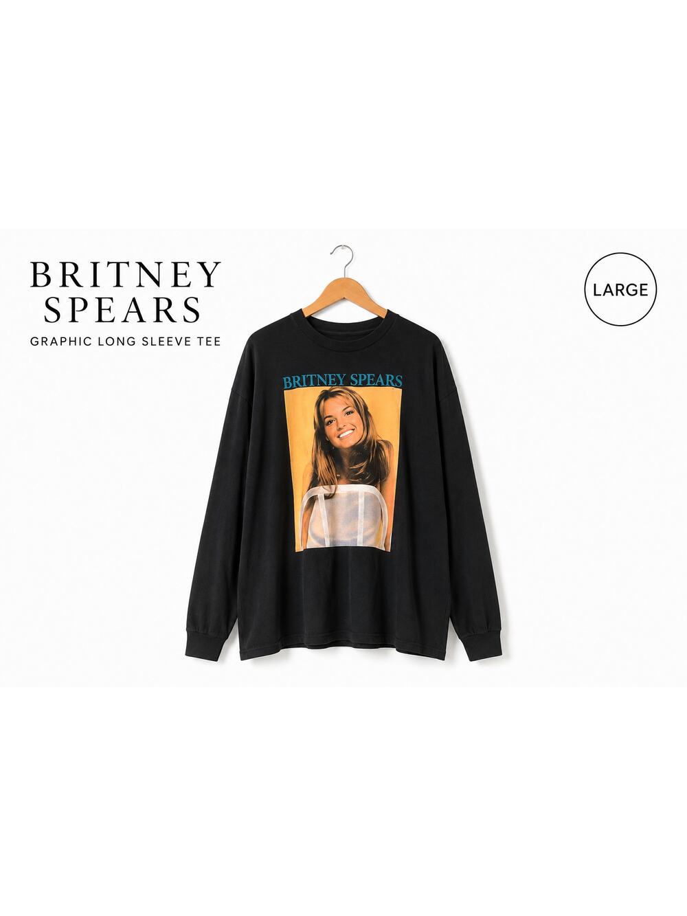 Britney Spears Graphic Long Sleeve Tee Black Oversized Band Shirt One Size